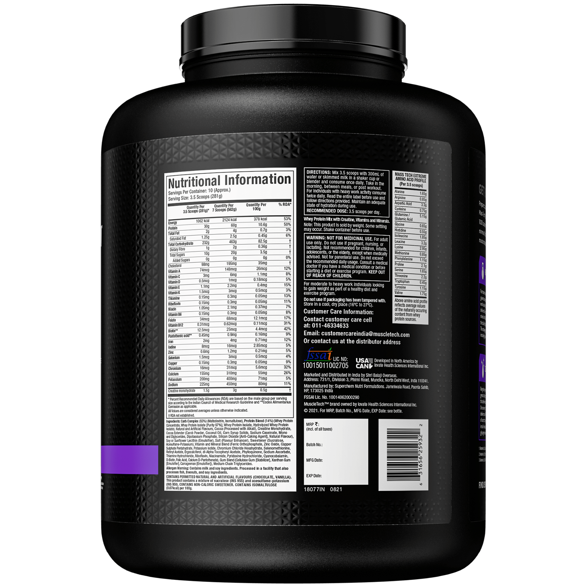 MuscleTech MassTech Extreme 2000 Veg Mass Gainer – Triple Chocolate Brownie | 3kg (10 Servings)