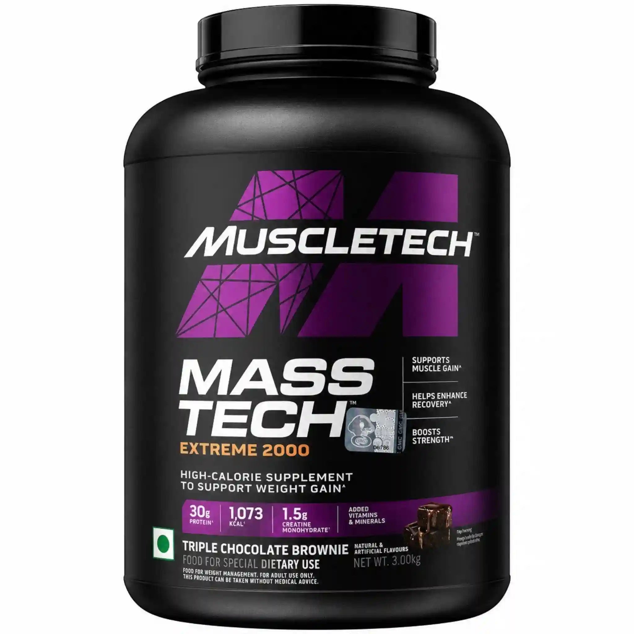 Buy MuscleTech MassTech Extreme 2000 Veg Mass Gainer Triple Chocolate Brownie 3kg. 30g protein, 1075 kcal & 1.5g creatine. Vegetarian. 10 servings