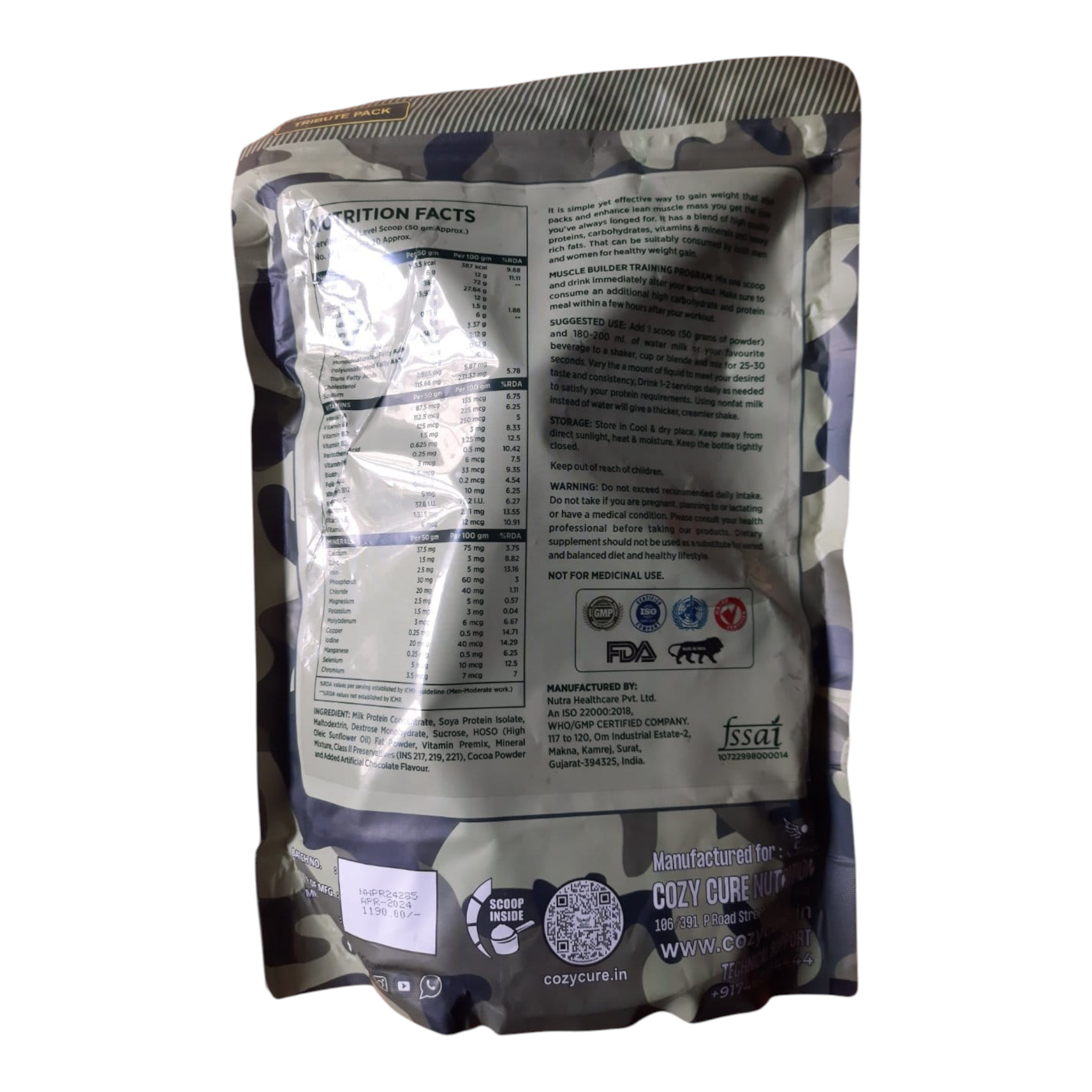 Cozy Cure Nutrition XXLerate Mass & Weight Gainer – Chocolate | 1 kg (2.2 lb) | Tribute Pack