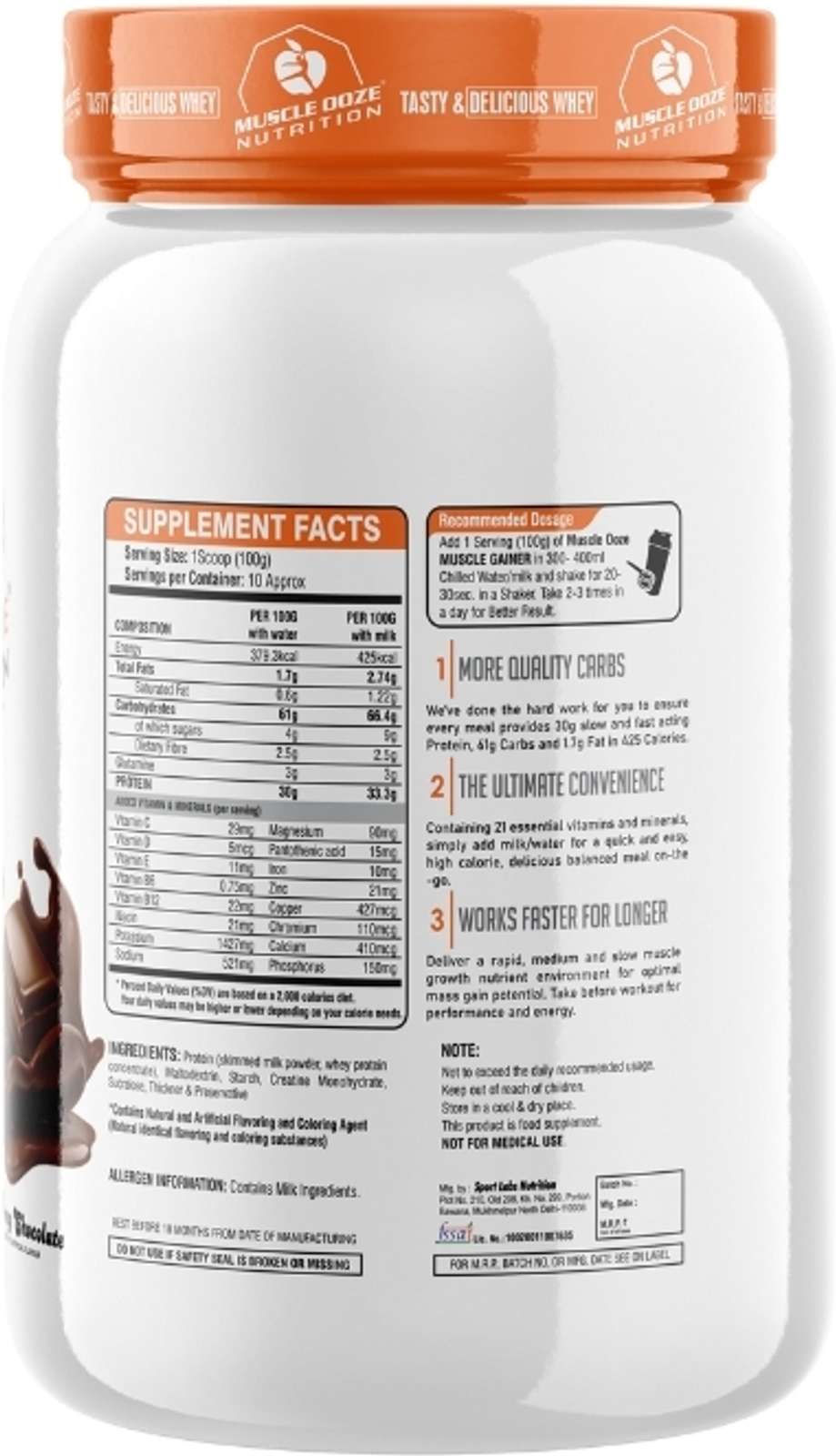 Muscle Ooze Nutrition Muscle Gainer – Malai Kulfi Flavour | 1 kg | 10 Servings